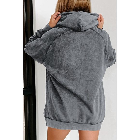 Azura Exchange  Gray Mineral Wash Kangaroo Pocket Drawstring Pullover Hoodie - Picture 8 of 15